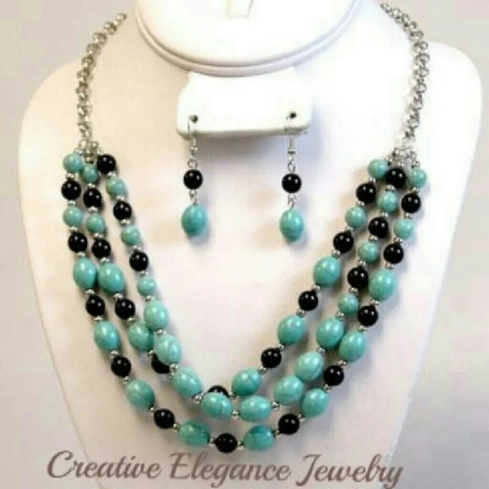 Beaded Statement Necklace and Earrings Set New